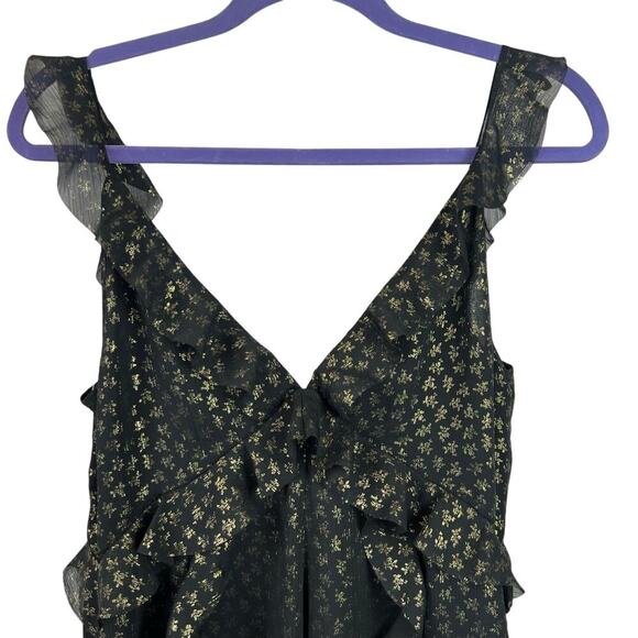 All Saints Derrell Black & Gold Ruffle Dress - Picture 5 of 15